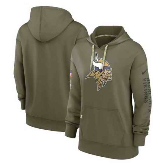 Women Minnesota Vikings 2022 Olive Salute To Service Therma Performance Pullover Hoodie